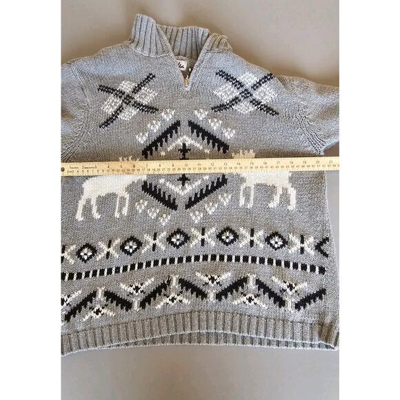 Timberlea Vintage Gray Knit Zip Sweater Reindeer Holiday Christmas Winter Sz L - Picture 5 of 9